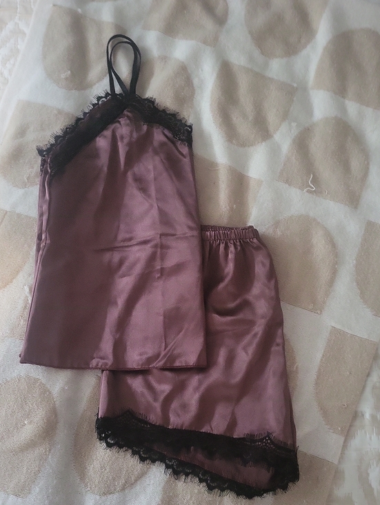 SHEIN Other - Silky Lace-Trim Cami & Short Set in Rich Chocolate Brown